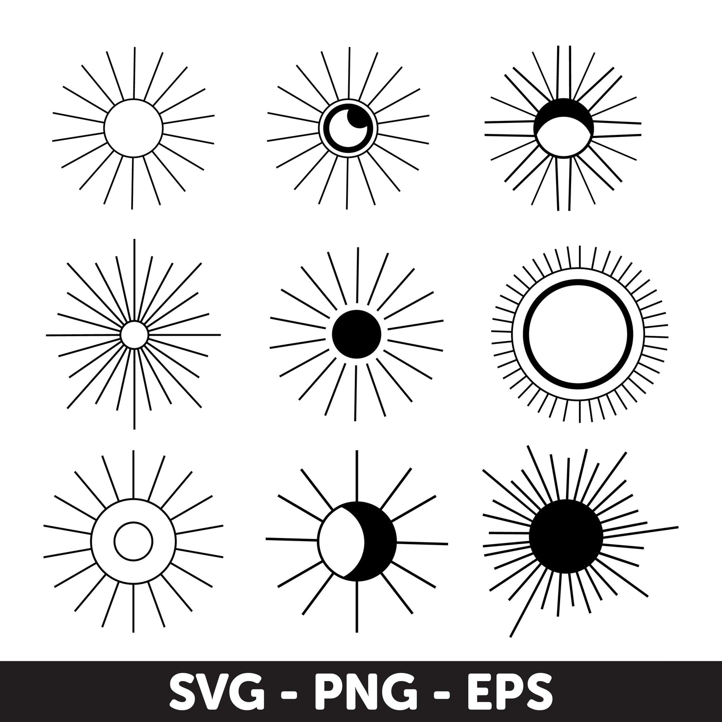 Celestial Sun and Moon SVG, PNG, Minimalist Digital Download, Sun SVG, Celestial Svg, Sunrise Svg, Sunrise Clipart, Sunrise Cut, Sunset svg
