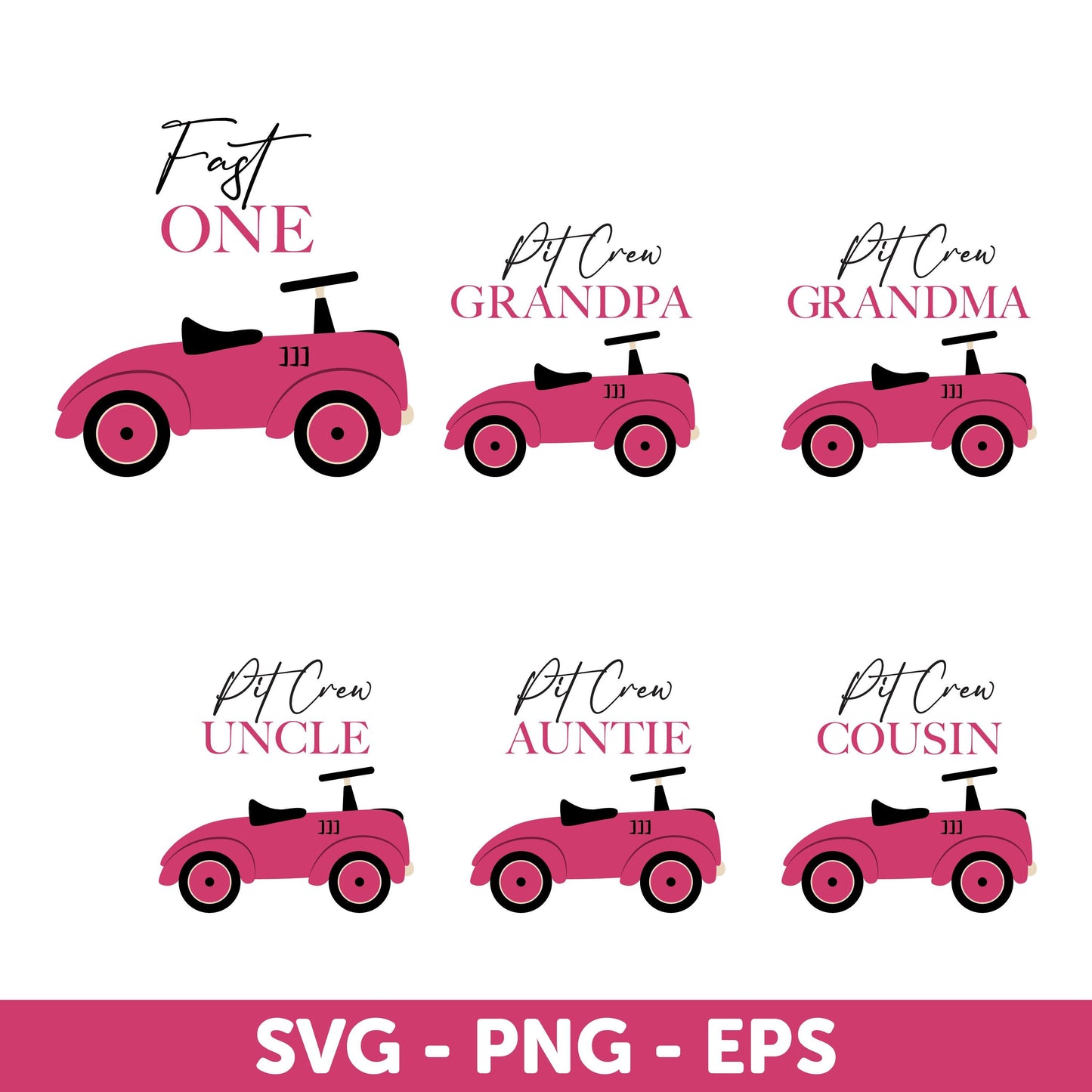 FAST ONE Race Car SVG, Pink Race Car 1st Birthday Girl Shirt, Birthday Car Design Svg, Pink Pit Crew Svg, Family Birthday, Family Matching