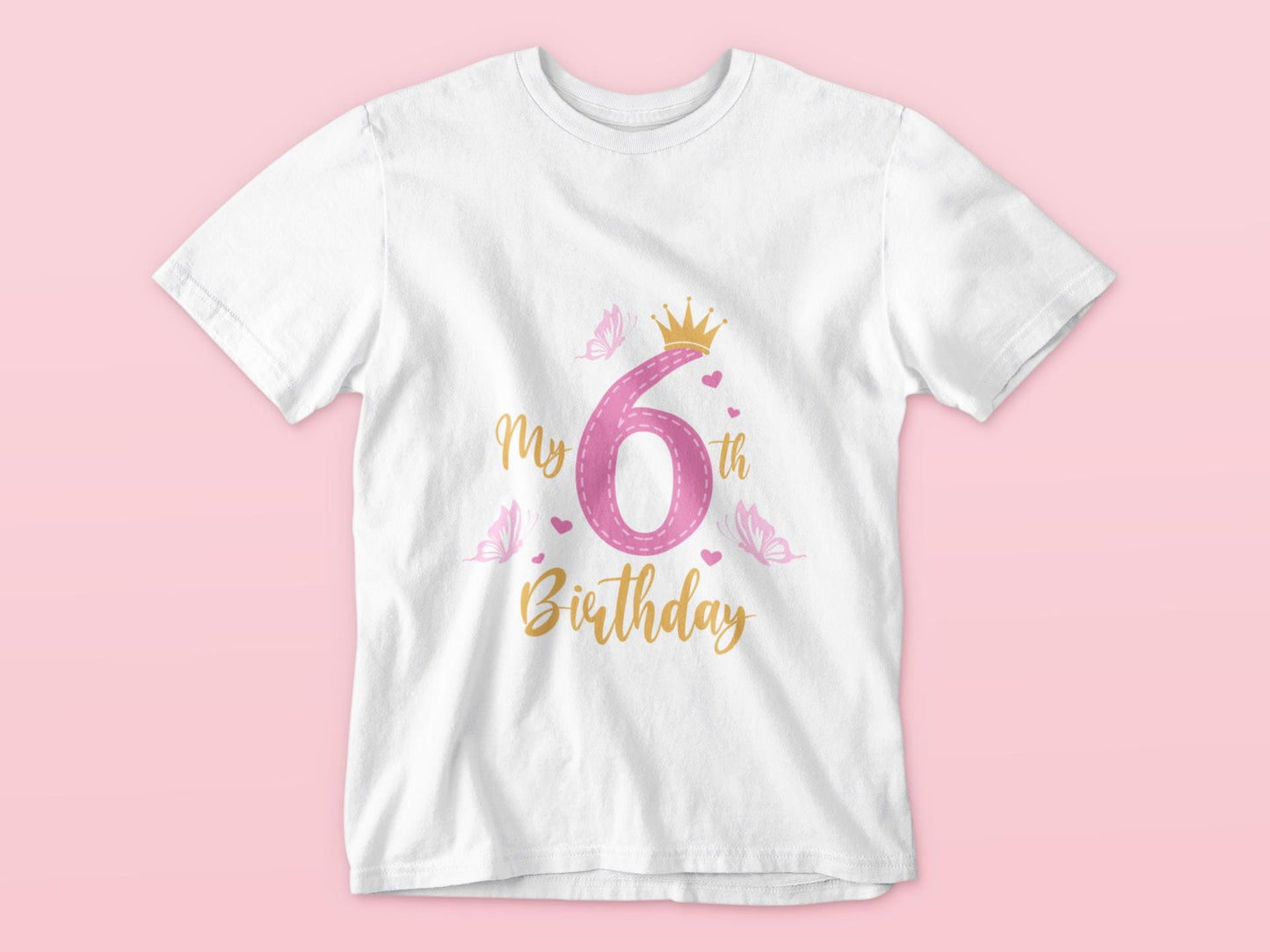 My 6th Birthday Svg, Butterfly and Crown Design for Girls, Kids birthday SVG, Birthday Party Design Svg, Cute Birthday Template Svg