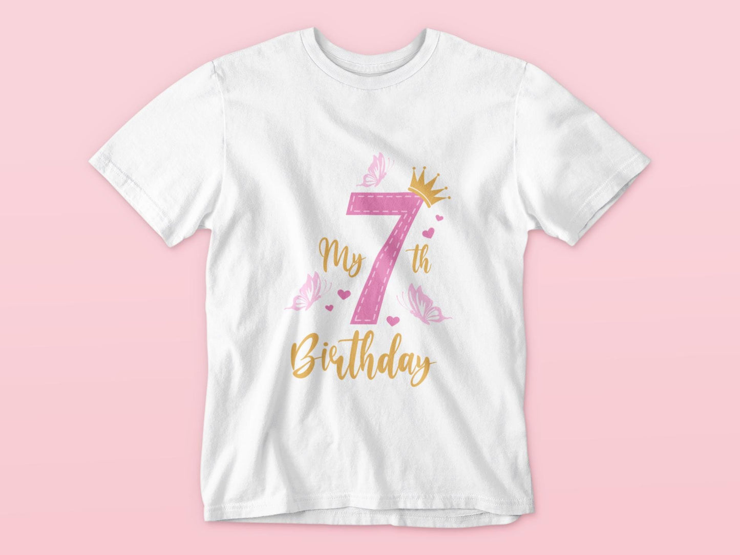 7th Birthday Svg, Princess Birthday Svg, Crown and Butterfly Design for Girls Svg, Kids Birthday SVG, Birthday Party Design Svg
