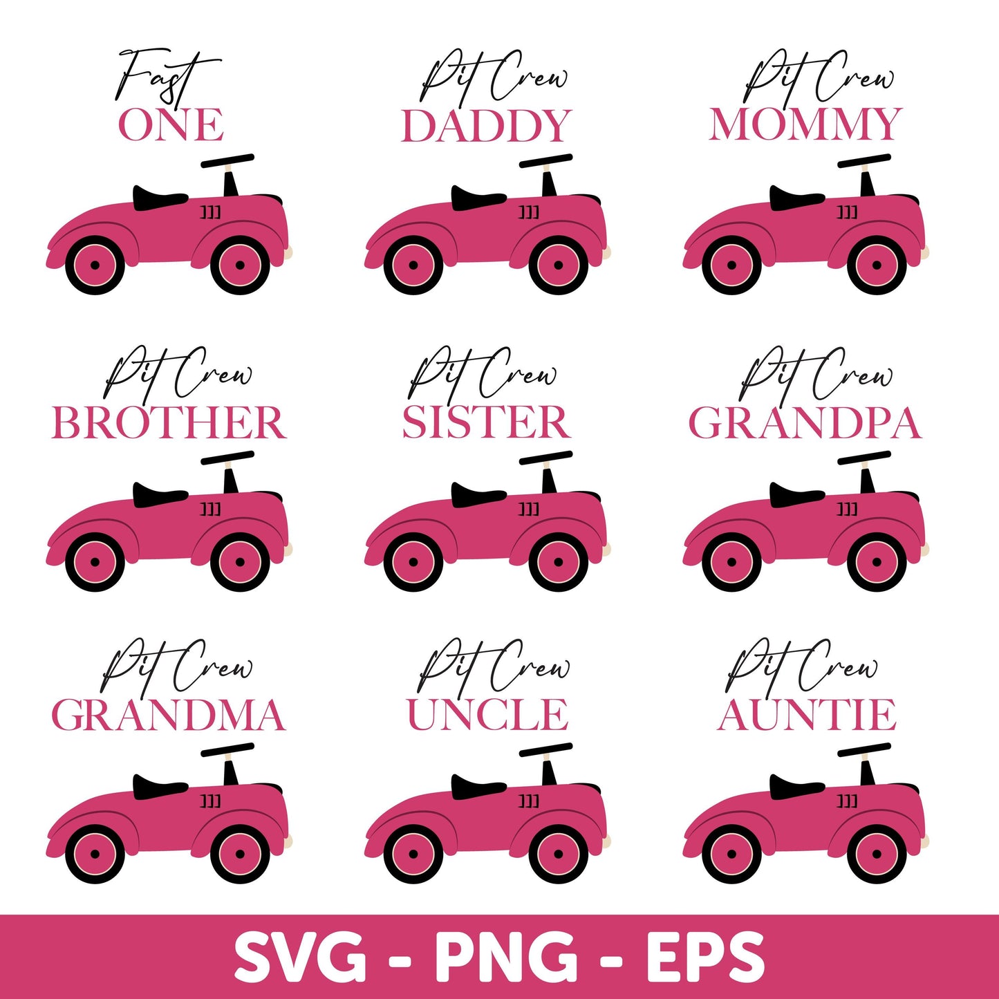 FAST ONE Race Car SVG, Pink Race Car 1st Birthday Girl Shirt, Birthday Car Design Svg, Pink Pit Crew Svg, Family Birthday, Family Matching