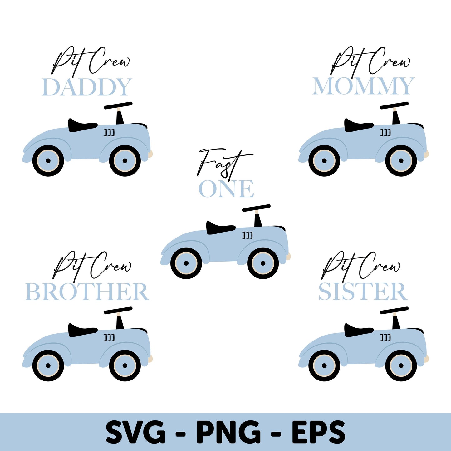 Race Car Family Set, Blue Vintage Car Family SVG Bundle, Pit Crew Daddy, SVG Family Matching, Blue Race Car Birthday, Birthday Boy Car Theme