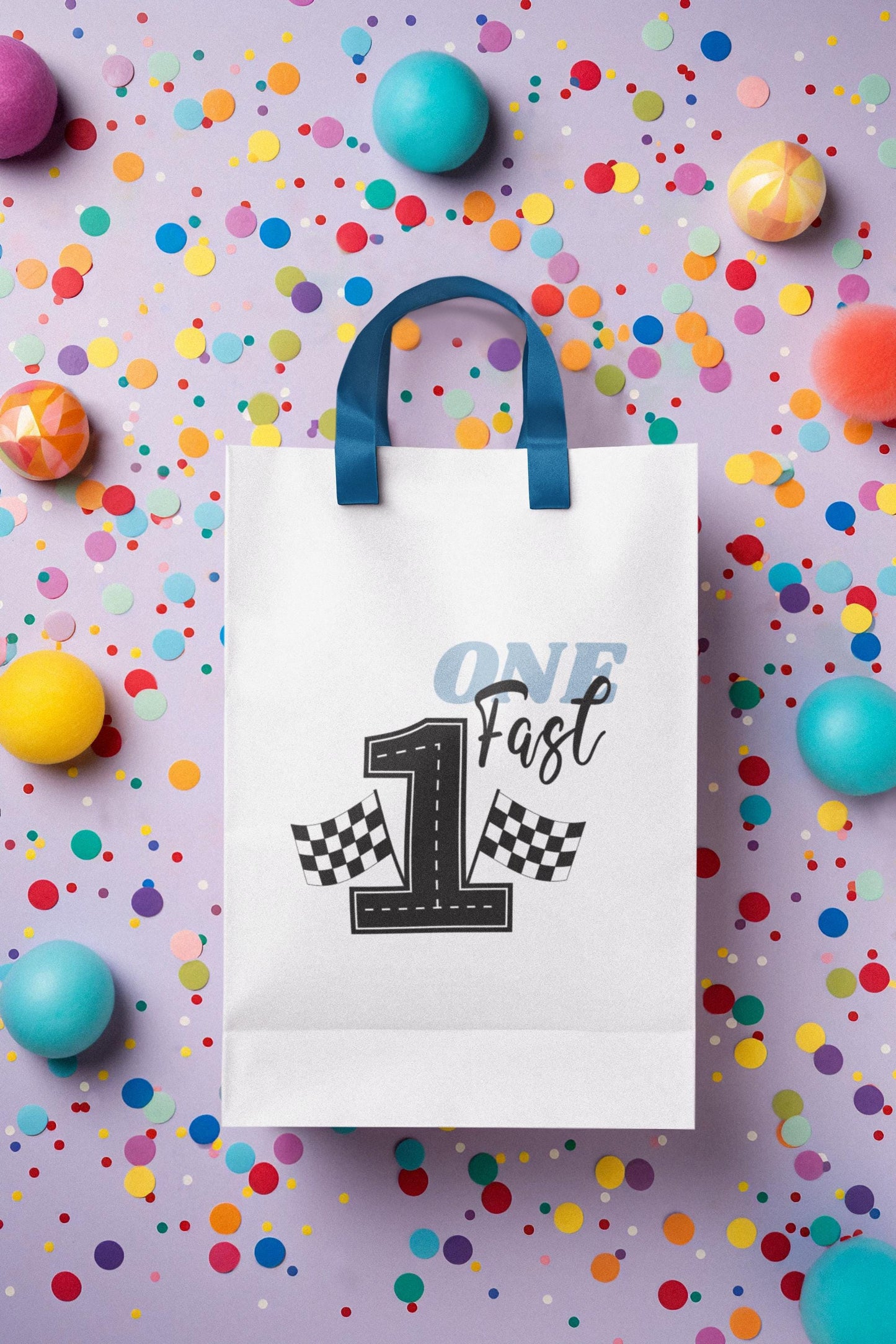 One Fast Birthday SVG - Race Car Themed First Birthday Design with Checkered Flags for Boys, 1st Birthday Boy, Racing Theme Party Svg
