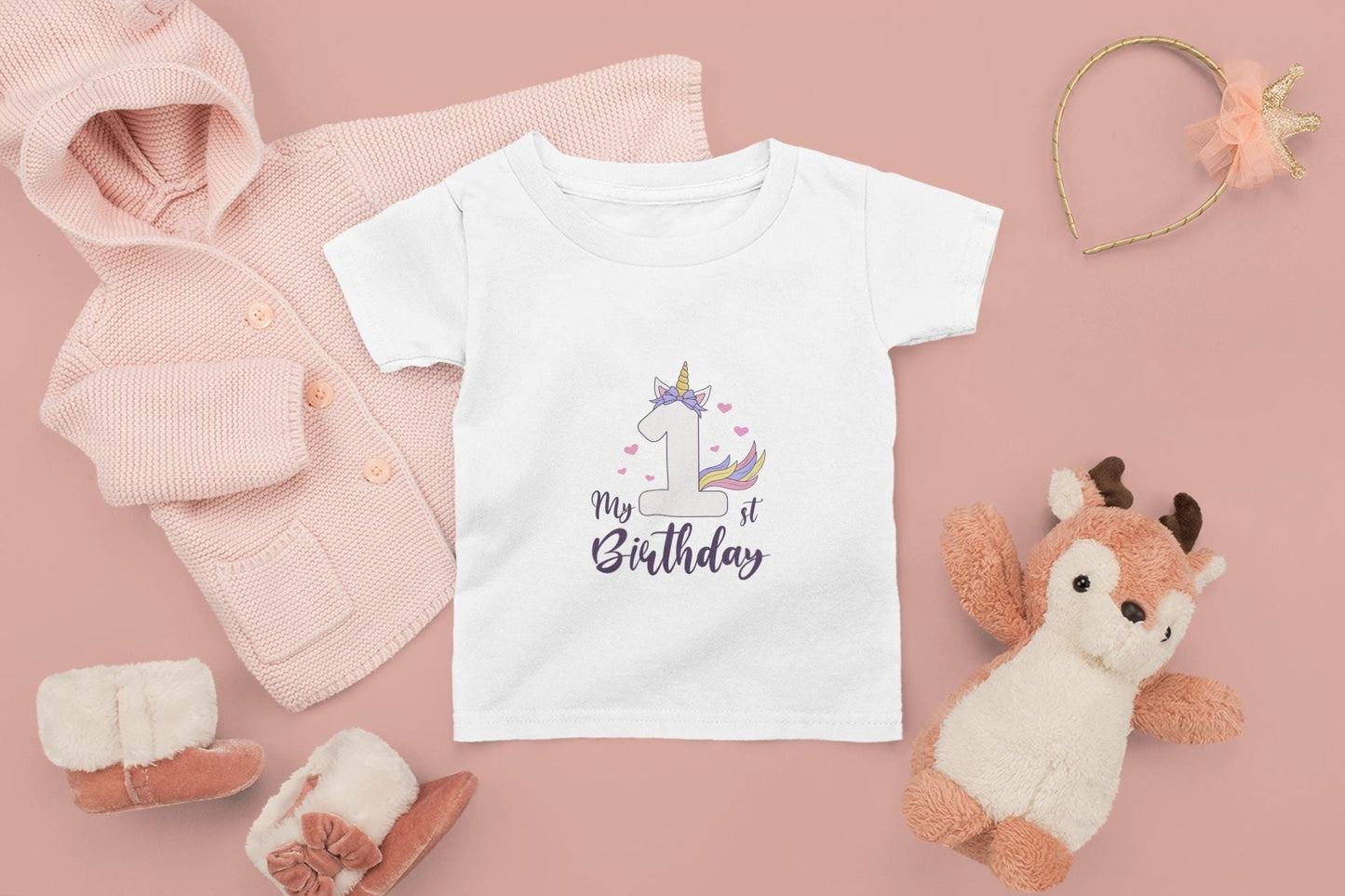 My 1st Birthday Unicorn with Bow SVG Bundle – Cute Unicorn Design for Baby Girl's First Birthday in Svg, PNG & EPS Formats, 1st birthday Svg