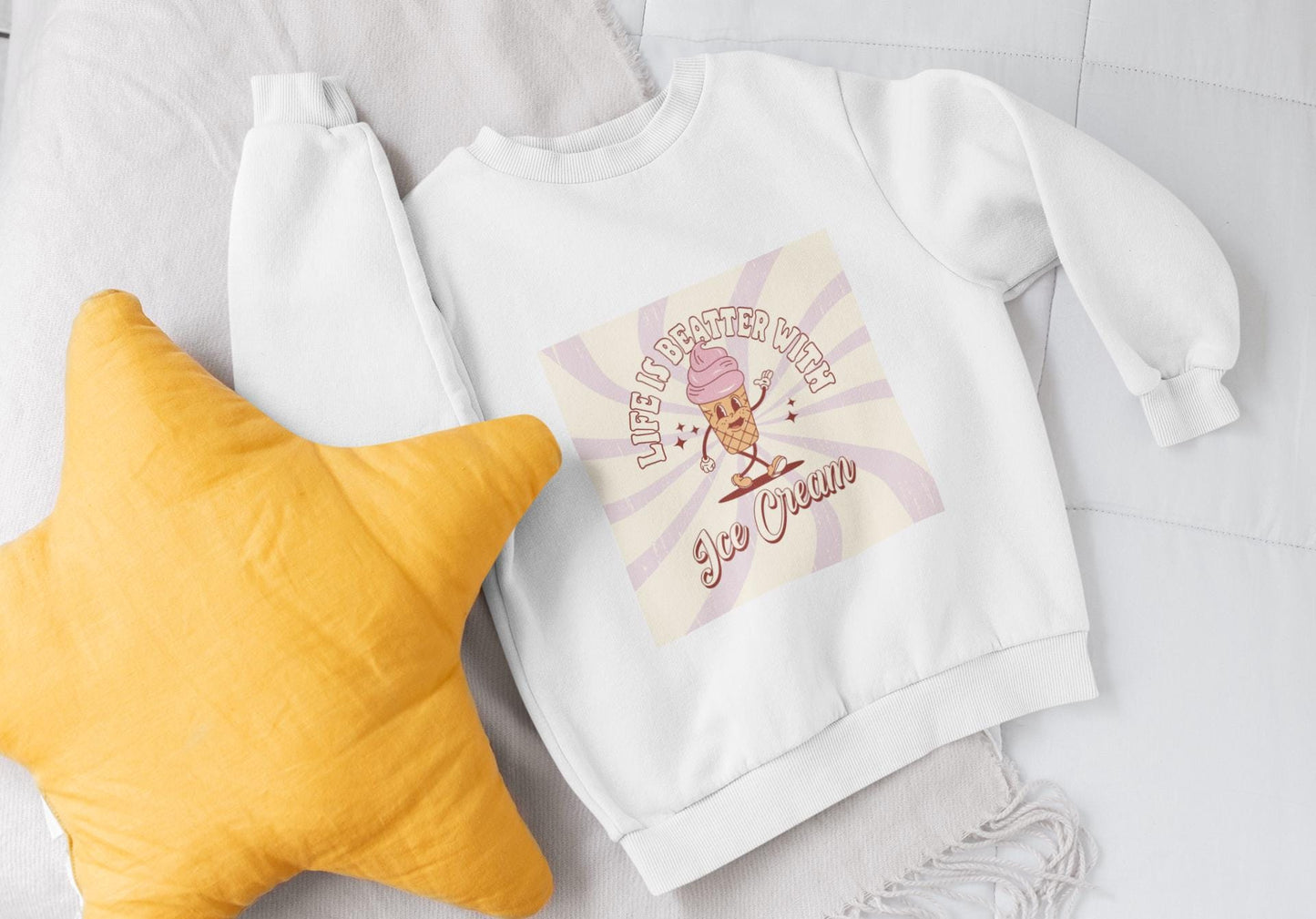 Life is Better with Ice Cream Groovy SVG, Vintage Ice Cream Cone for T-Shirts, Ice Cream SVG, Vintage Summer, Groovy Ice Cream Cone Svg