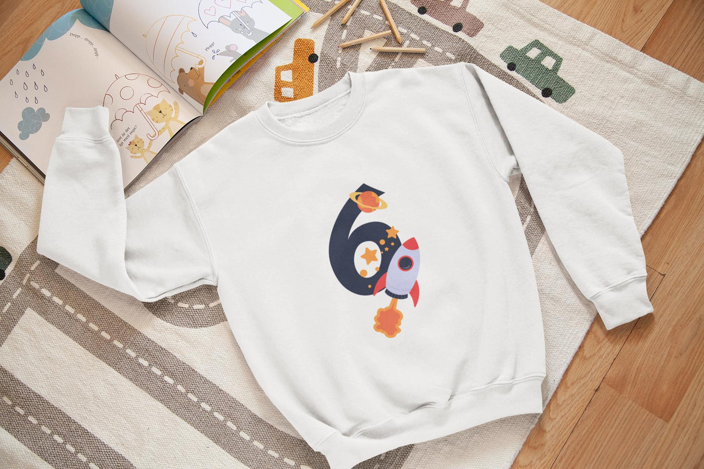 6th Birthday Rocket Ship Clipart | Space Number Six PNG SVG EPS | Kids Birthday Party Astronaut Design | Printable Rocket Graphic
