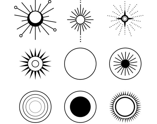 Abstract Sun and Circle Icons Set - SVG, Circle Frame SVG Bundle, Circle SVG, Monogram Frames, Instant Download, Circle Svg, Mystical
