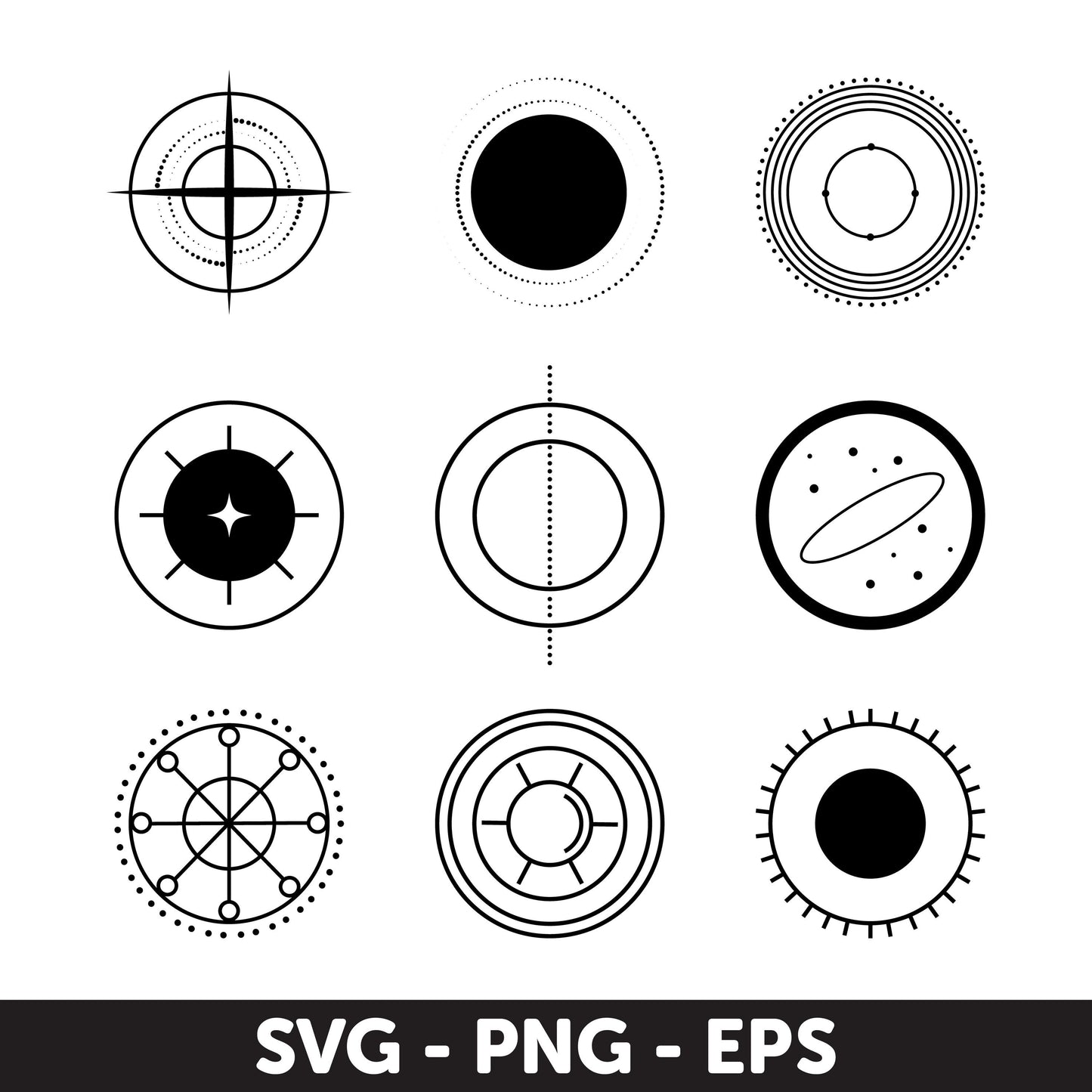Geometric Abstract Circle Icons Set - SVG, PNG, EPS Formats, Monogram Svg, Circle Frames Svg, Polka Dot Frame Svg, Bundle Svg, Tattoo