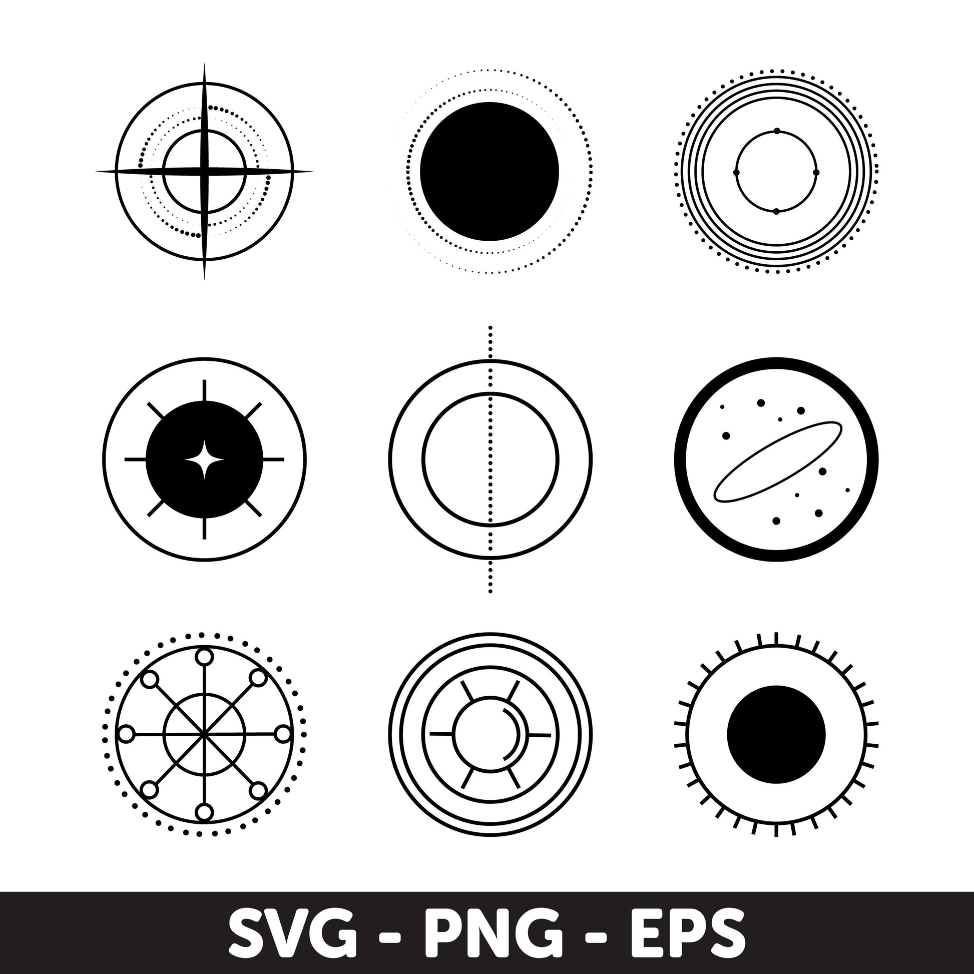 Geometric Abstract Circle Icons Set - SVG, PNG, EPS Formats, Monogram Svg, Circle Frames Svg, Polka Dot Frame Svg, Bundle Svg, Tattoo