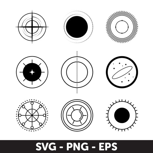 Geometric Abstract Circle Icons Set - SVG, PNG, EPS Formats, Monogram Svg, Circle Frames Svg, Polka Dot Frame Svg, Bundle Svg, Tattoo