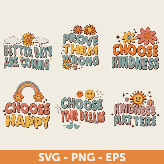 Retro Inspirational Quotes SVG Bundle, Motivational Quotes, Positive Quotes, SVG Bundle, Digital Print Download