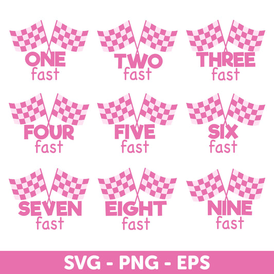 Fast Numbers Pink, Racing Flag SVG, Checkered Flags, Digital Clipart Set SVG, Racing Flag SVG, Eps format, silhouette Race Flag