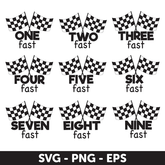 Racing Flag SVG, Fast Numbers Black Checkered Flags Digital Clipart Set, Birthday Numbers SVG, Racing Flag SVG, Silhouette, Eps format