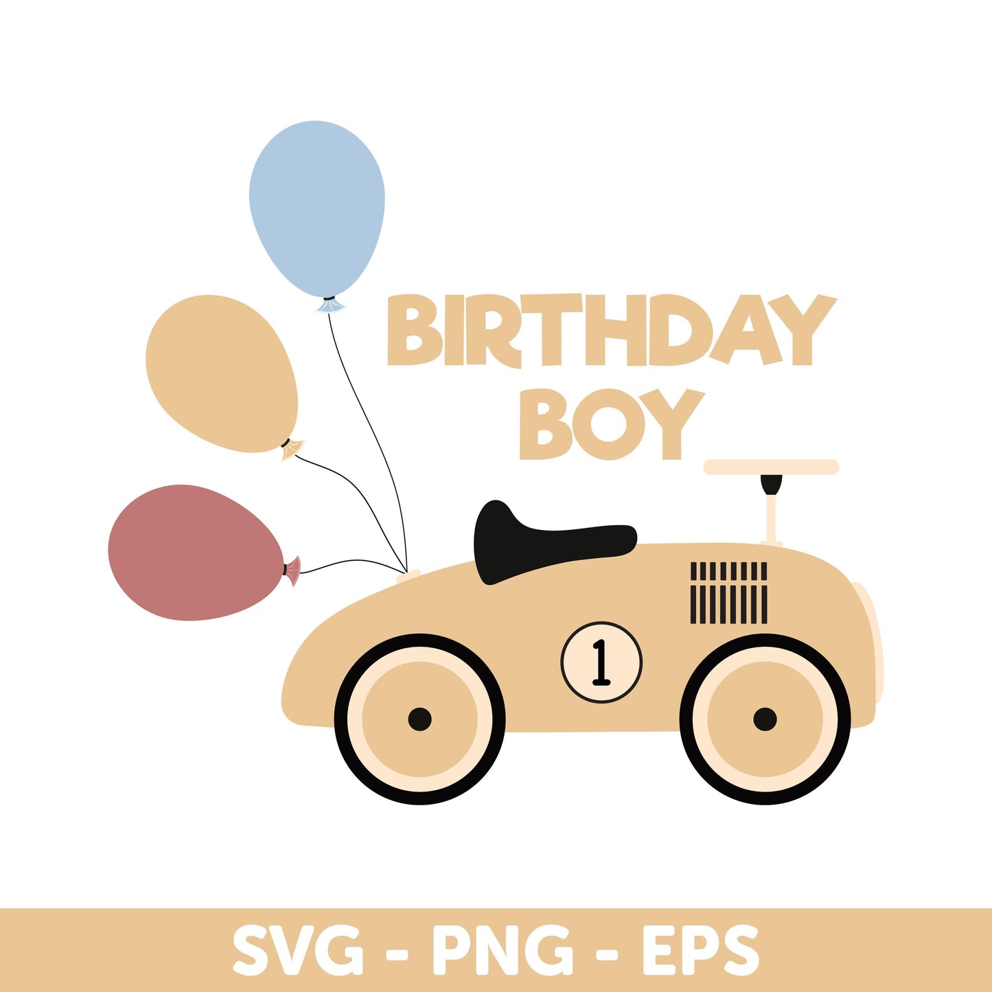 Birthday Boy Car SVG, Digital Clipart Design SVG, Race Car, Retro Car SVG, Vintage toy car Eps, Party decorations