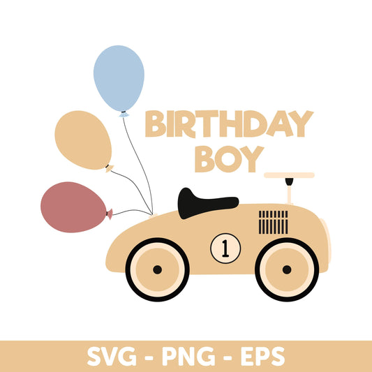 Birthday Boy Car SVG, Digital Clipart Design SVG, Race Car, Retro Car SVG, Vintage toy car Eps, Party decorations