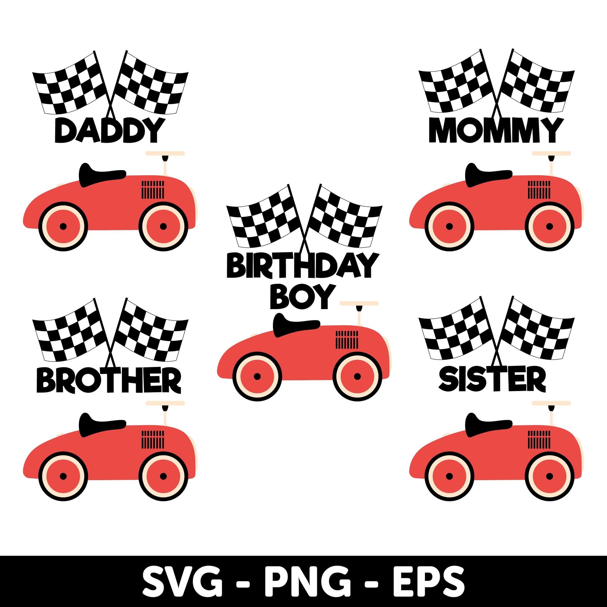 Race Car SVG, Vintage Race Car, Red Car, Birthday Daddy, Mommy, Brother, Sister, Retro race car Svg bundle, drag racing Svg