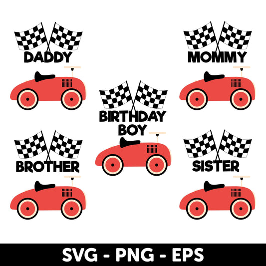 Race Car SVG, Vintage Race Car, Red Car, Birthday Daddy, Mommy, Brother, Sister, Retro race car Svg bundle, drag racing Svg