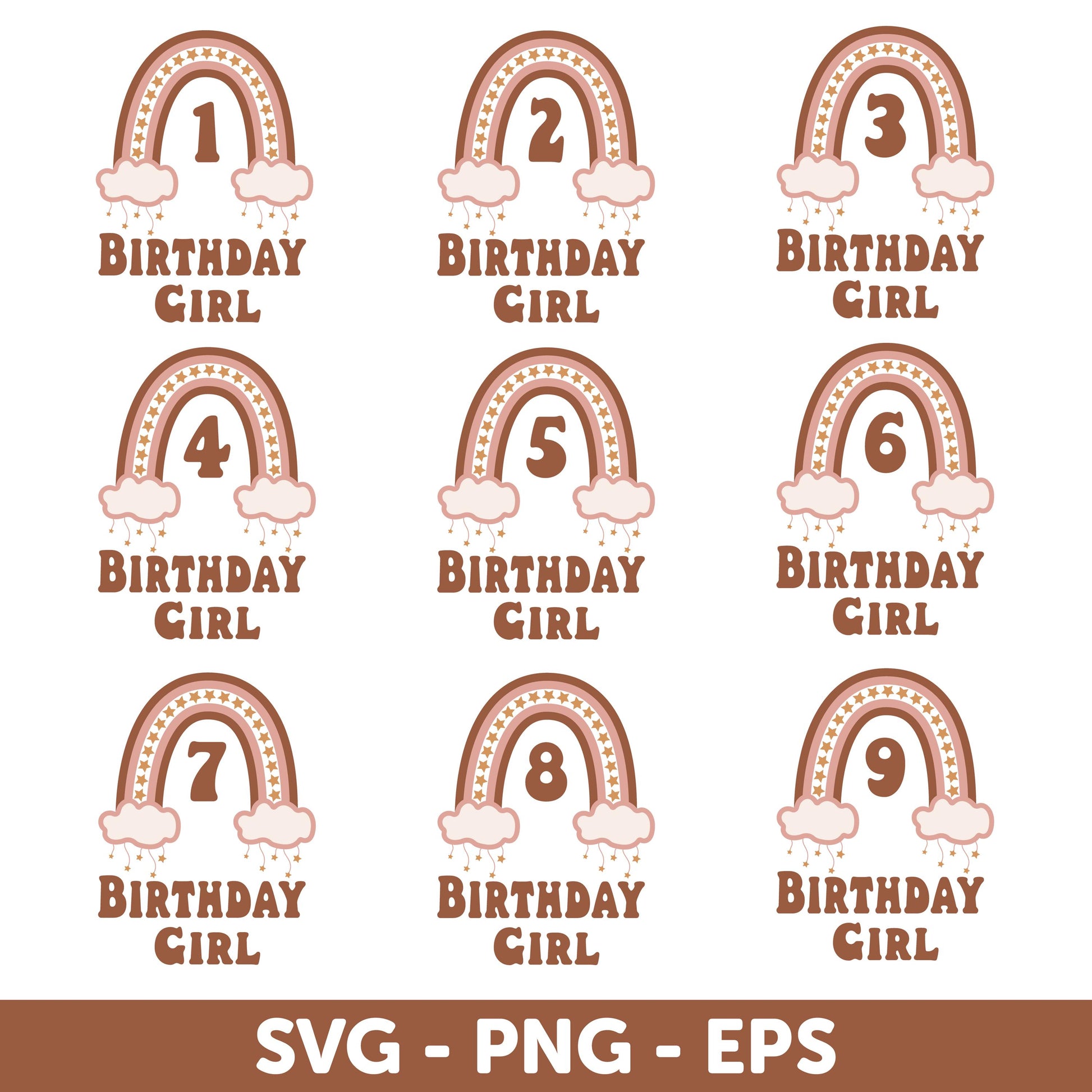 Boho Rainbow SVG, Boho Rainbow Birthday Girl SVG, Retro Svg, Stars Rainbow, Boho birthday Shirt, Happy Birthday Number