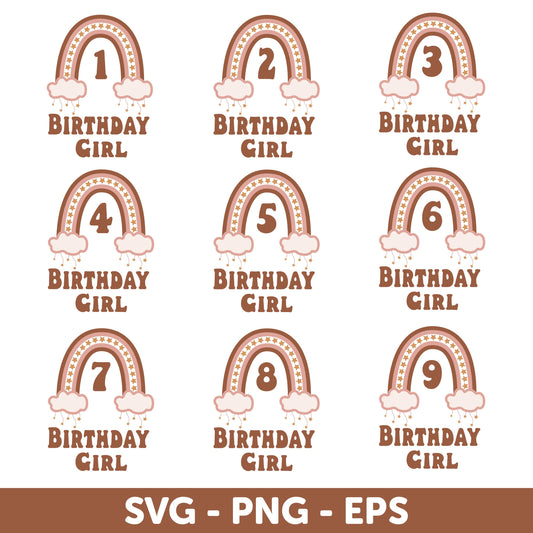 Boho Rainbow SVG, Boho Rainbow Birthday Girl SVG, Retro Svg, Stars Rainbow, Boho birthday Shirt, Happy Birthday Number