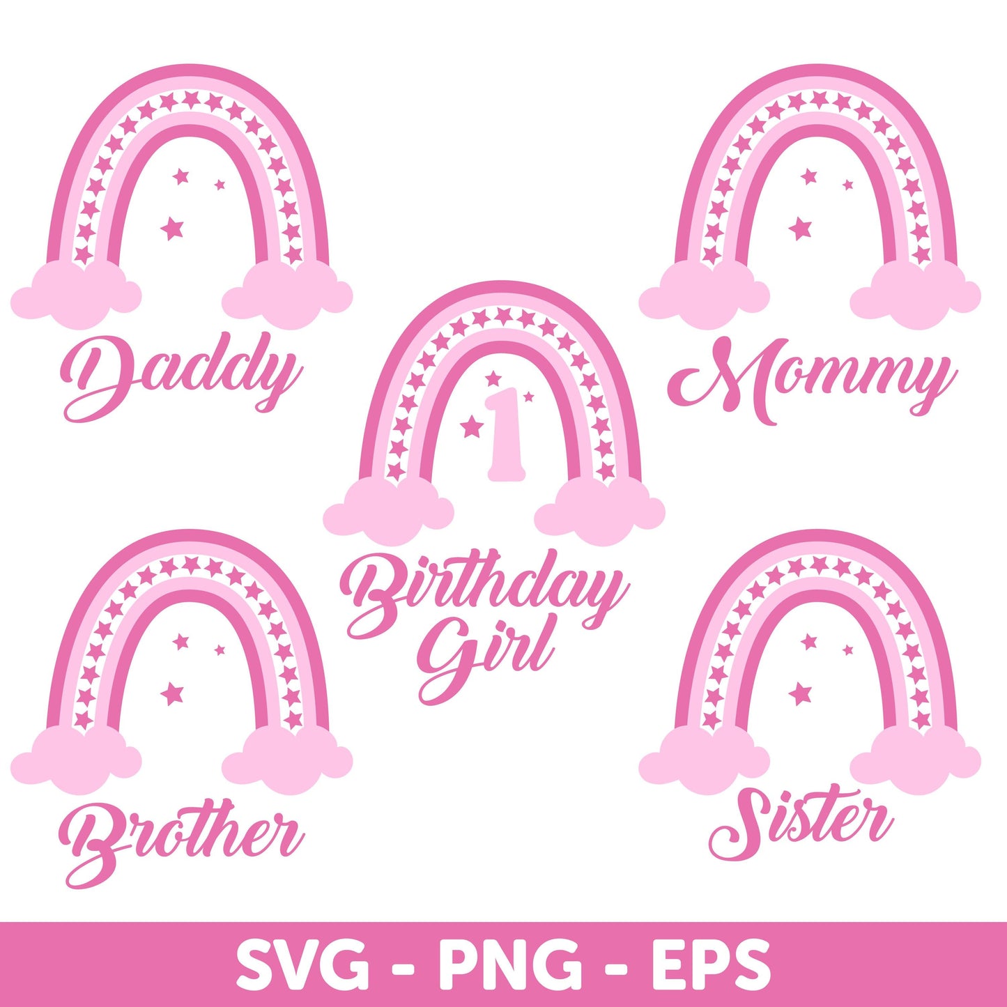 Rainbow First Birthday Party SNG, Boho First Birthday Shirt, Matching Girls Birthday SVG, Boho Rainbow SVG, Family Birthday Party Svg
