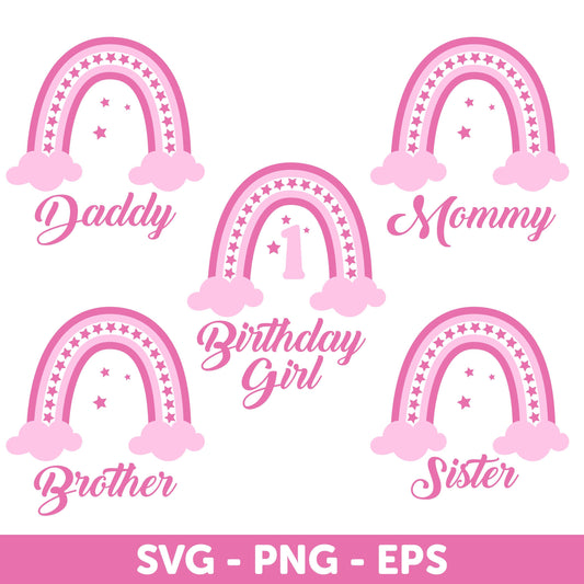 Rainbow First Birthday Party SNG, Boho First Birthday Shirt, Matching Girls Birthday SVG, Boho Rainbow SVG, Family Birthday Party Svg