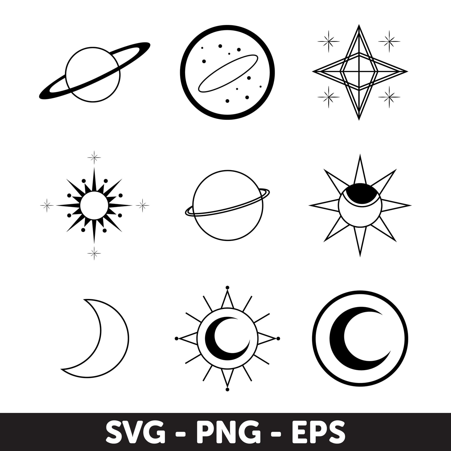 Astral Icons SVG, Digital Clipart Collection, Circle Frame SVG, Monogram PNG, Circle Monogram Svg, Astrological, Mystical,