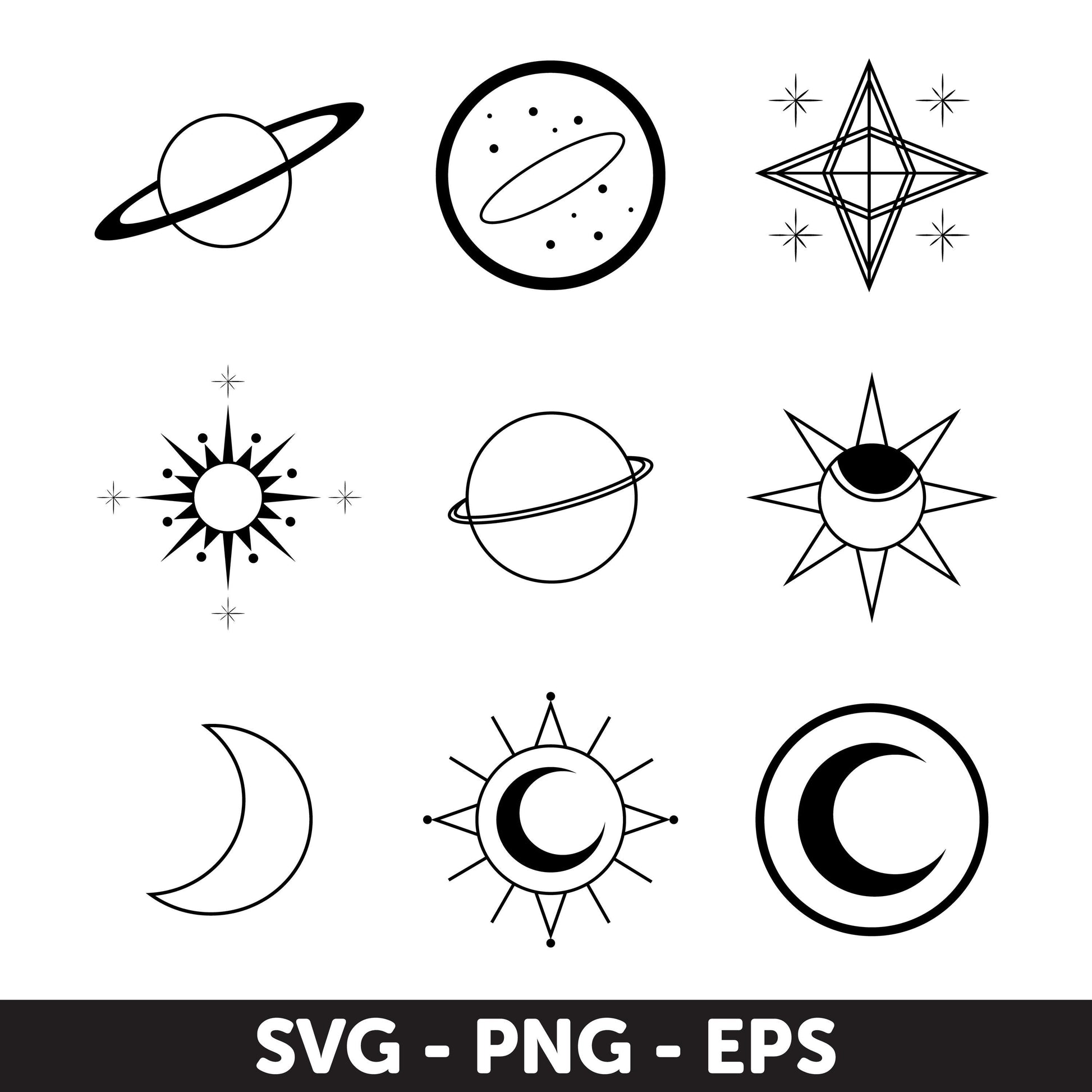 Astral Icons SVG, Digital Clipart Collection, Circle Frame SVG, Monogram PNG, Circle Monogram Svg, Astrological, Mystical,