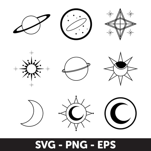 Astral Icons SVG, Digital Clipart Collection, Circle Frame SVG, Monogram PNG, Circle Monogram Svg, Astrological, Mystical,
