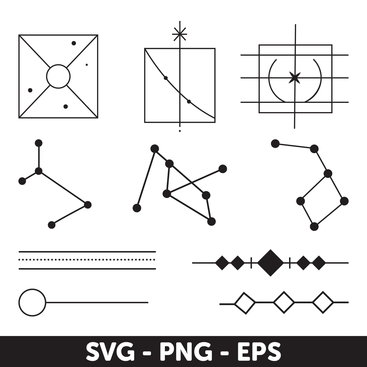 Minimalist Geometric SVG, PNG, Celestial Star Sign SVG, Mega Bundle, Constellation Svg, Magical, Mystical Svg