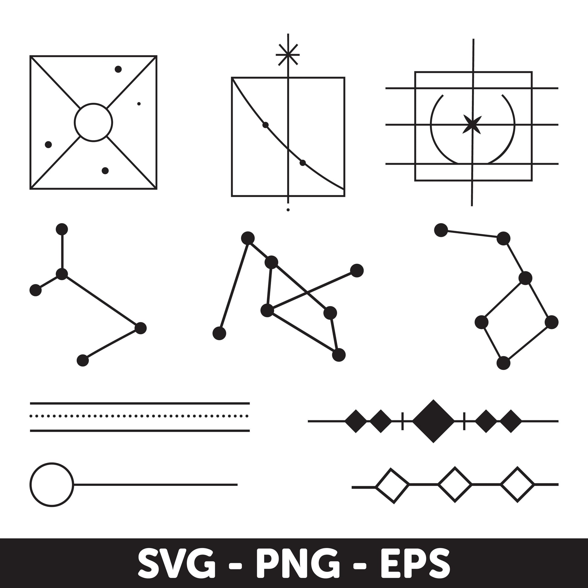 Minimalist Geometric SVG, PNG, Celestial Star Sign SVG, Mega Bundle, Constellation Svg, Magical, Mystical Svg