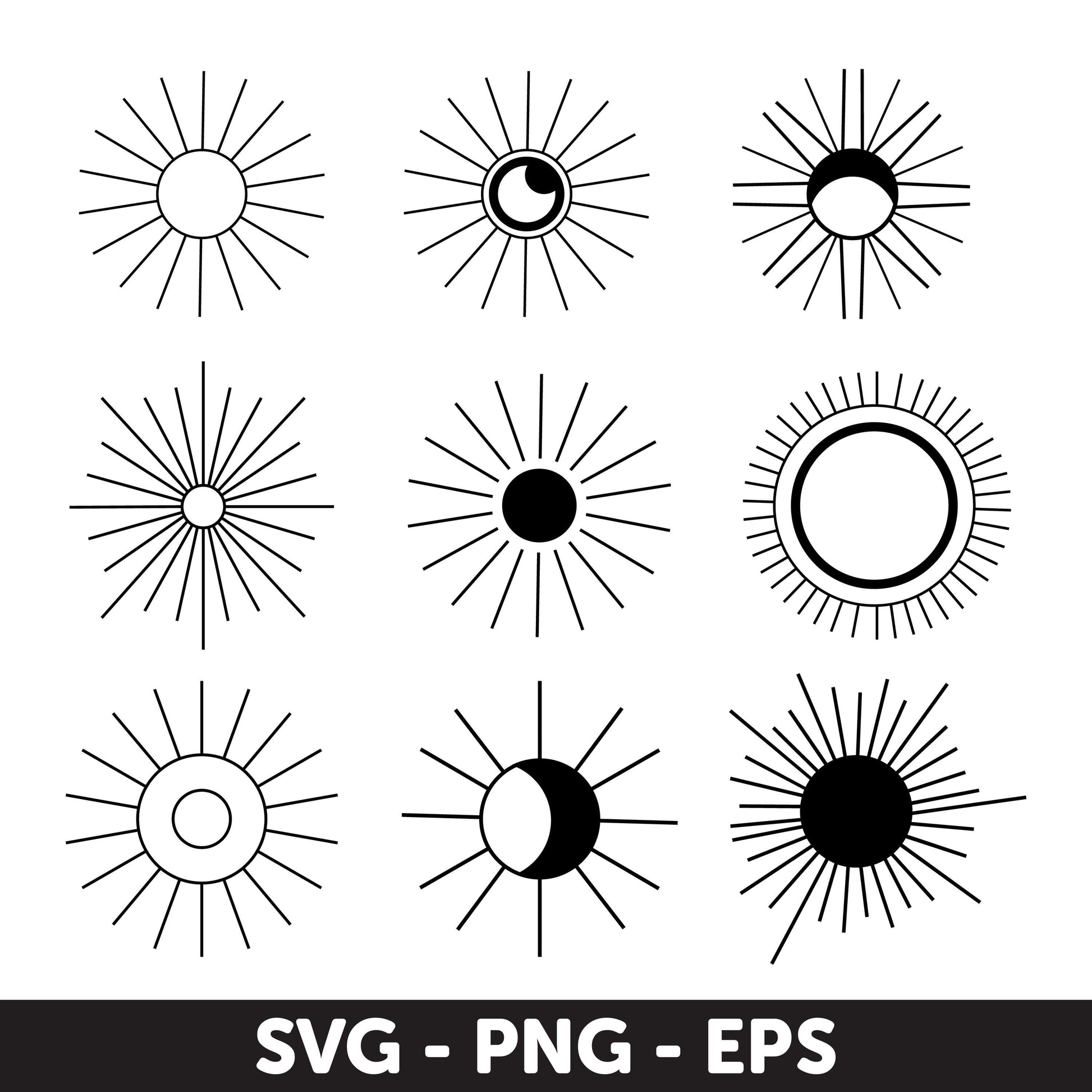 Celestial Sun and Moon SVG, PNG, Minimalist Digital Download, Sun SVG, Celestial Svg, Sunrise Svg, Sunrise Clipart, Sunrise Cut, Sunset svg