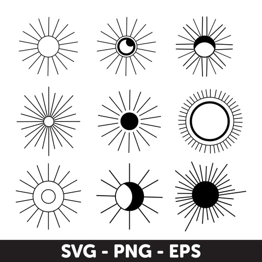 Celestial Sun and Moon SVG, PNG, Minimalist Digital Download, Sun SVG, Celestial Svg, Sunrise Svg, Sunrise Clipart, Sunrise Cut, Sunset svg