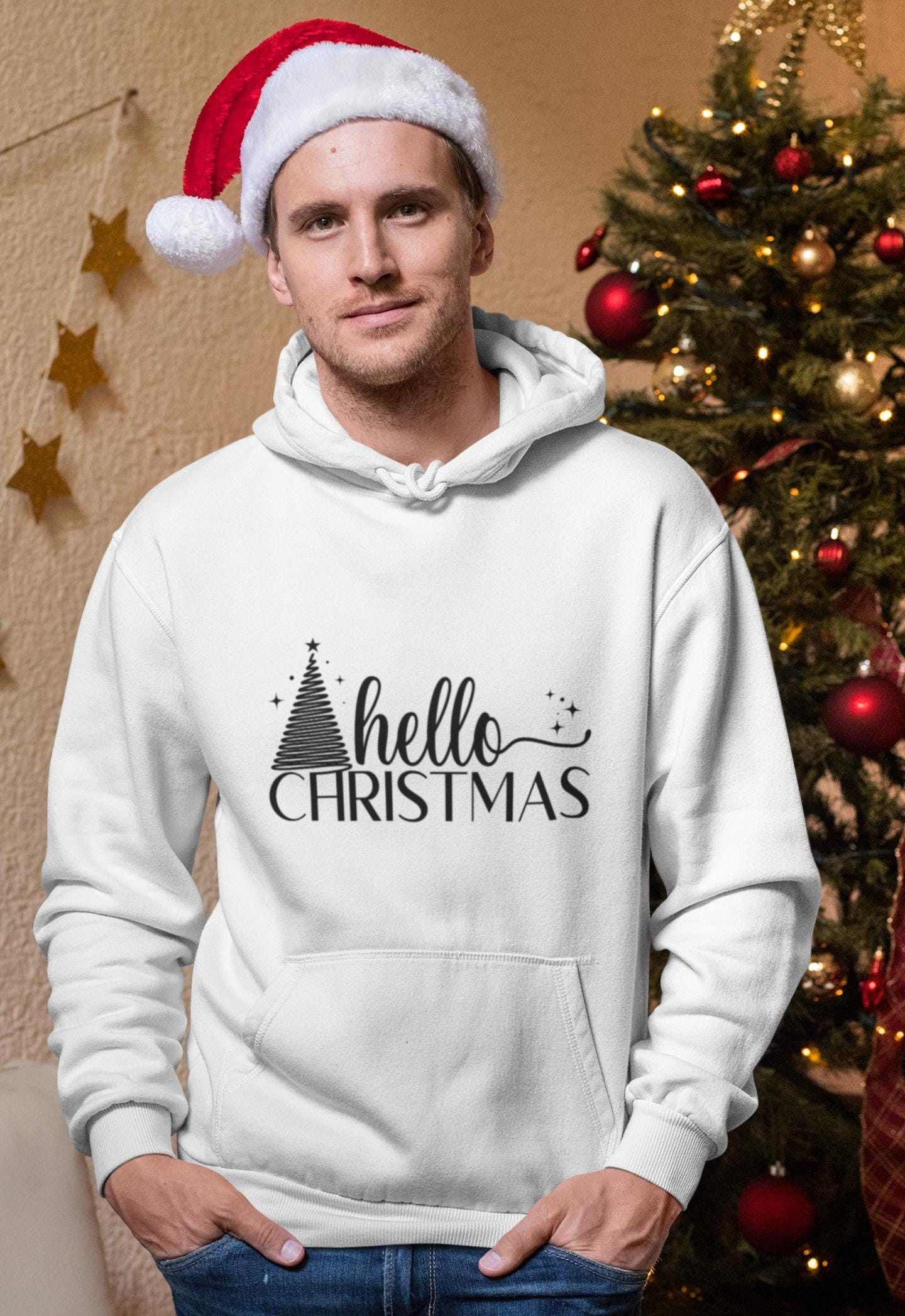Hello Christmas SVG, Holiday Tree Design, Festive Digital Download, Christmas Shirt SVG, Christmas Card SVG, Christmas Ornaments Svg