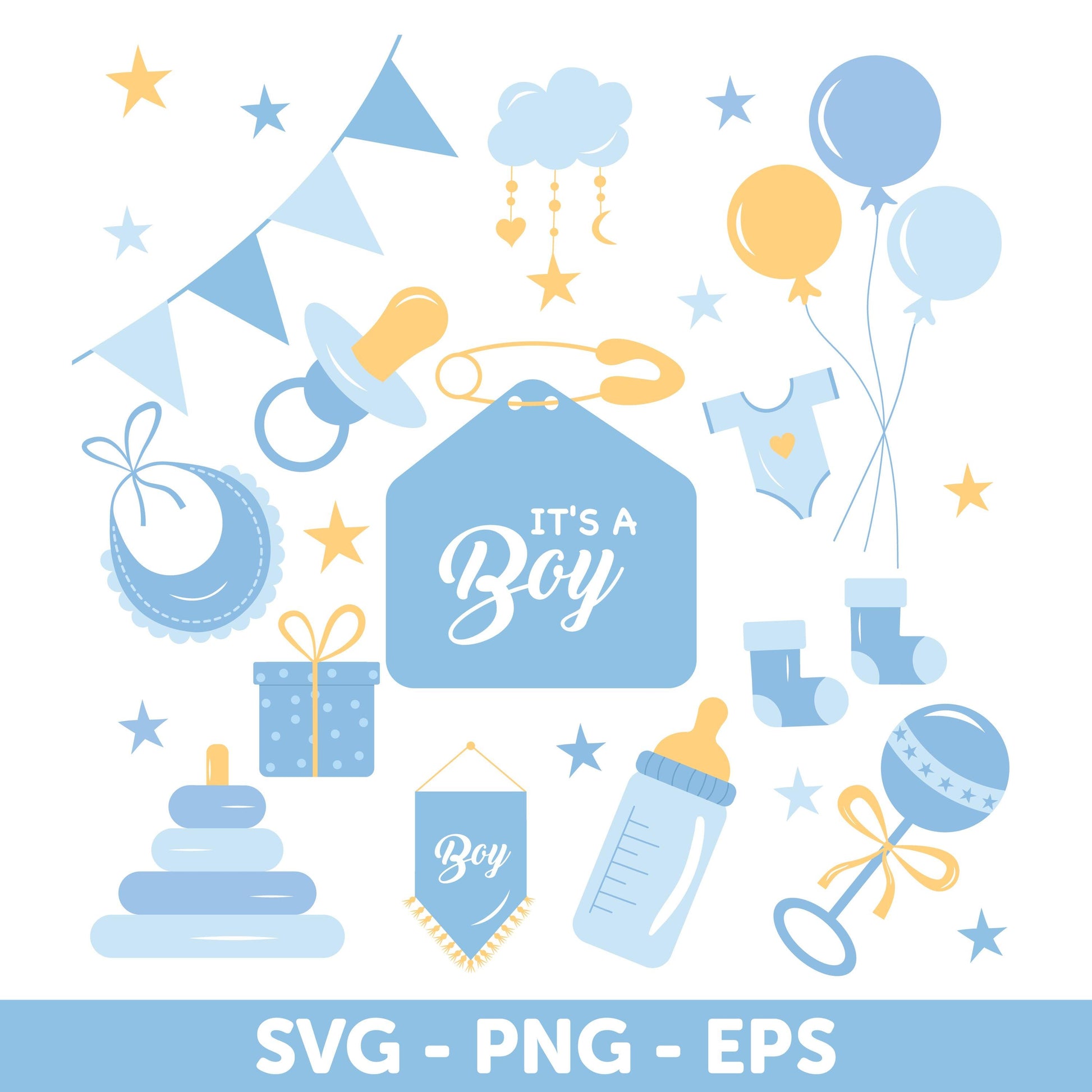 It's a Boy SVG, Baby Shower Clipart Set - SVG, Baby Boy Decorations EPS, Baby Boy Theme, Pregnancy Announcement, Gender Reveal, New Baby
