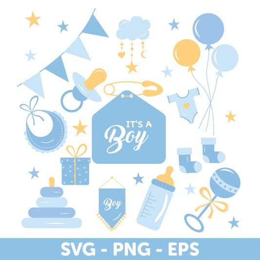 It's a Boy SVG, Baby Shower Clipart Set - SVG, Baby Boy Decorations EPS, Baby Boy Theme, Pregnancy Announcement, Gender Reveal, New Baby