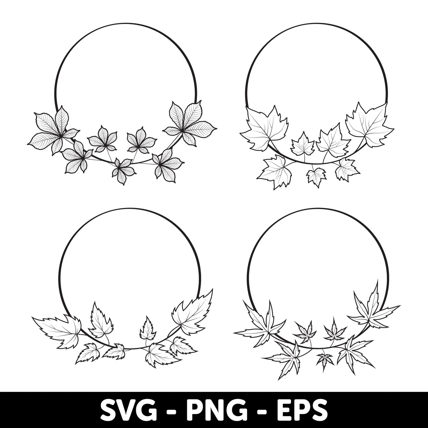 Hand-drawn autumn Wreaths SVG, Bundle for Elegant Designs, Line art wreath, Seasonal design, Fall Wreath Clipart, Wedding Wreath Svg