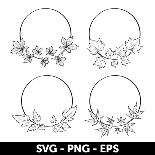Hand-drawn autumn Wreaths SVG, Bundle for Elegant Designs, Line art wreath, Seasonal design, Fall Wreath Clipart, Wedding Wreath Svg