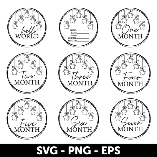Baby Monthly Milestone SVG, Baby Milestone Svg, Milestone Disc SVG, Baby Announcement SVG, Baby Milestone Round, Newborn Sign, Hello World