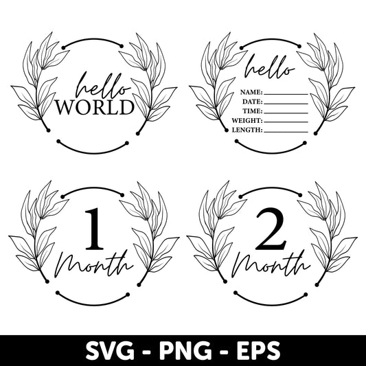Hello world SVG, Baby announcement Svg, Baby milestone Svg, Baby stats Svg, Baby Milestone Round Svg, Monthly Baby Markers SVG