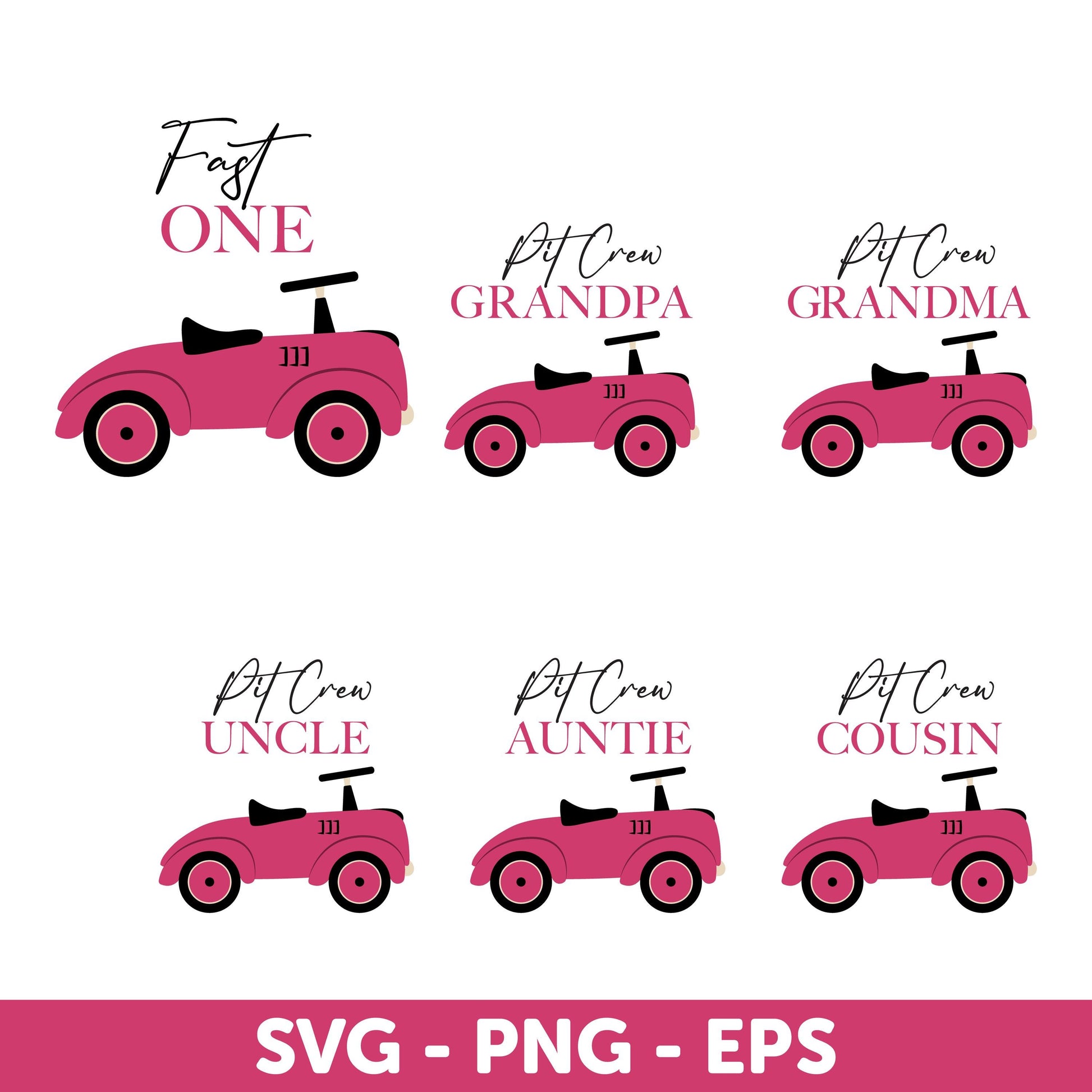 FAST ONE Race Car SVG, Pink Race Car 1st Birthday Girl Shirt, Birthday Car Design Svg, Pink Pit Crew Svg, Family Birthday, Family Matching