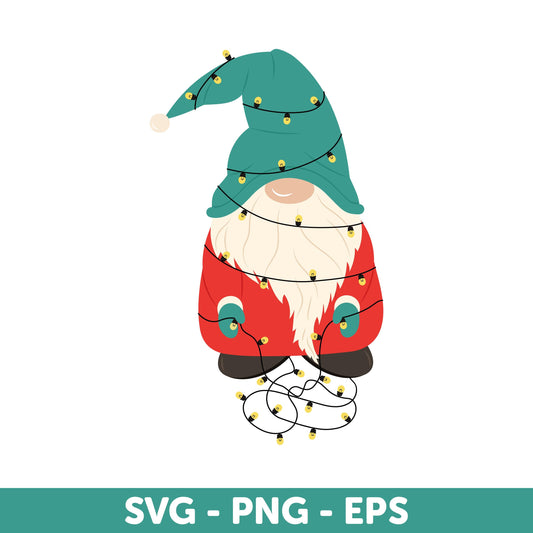 Christmas Gnome SVG with Holiday Lights, Festive Gnome SVG, Merry Christmas Svg, Holiday Gnome clipart Svg, Christmas lights SVG