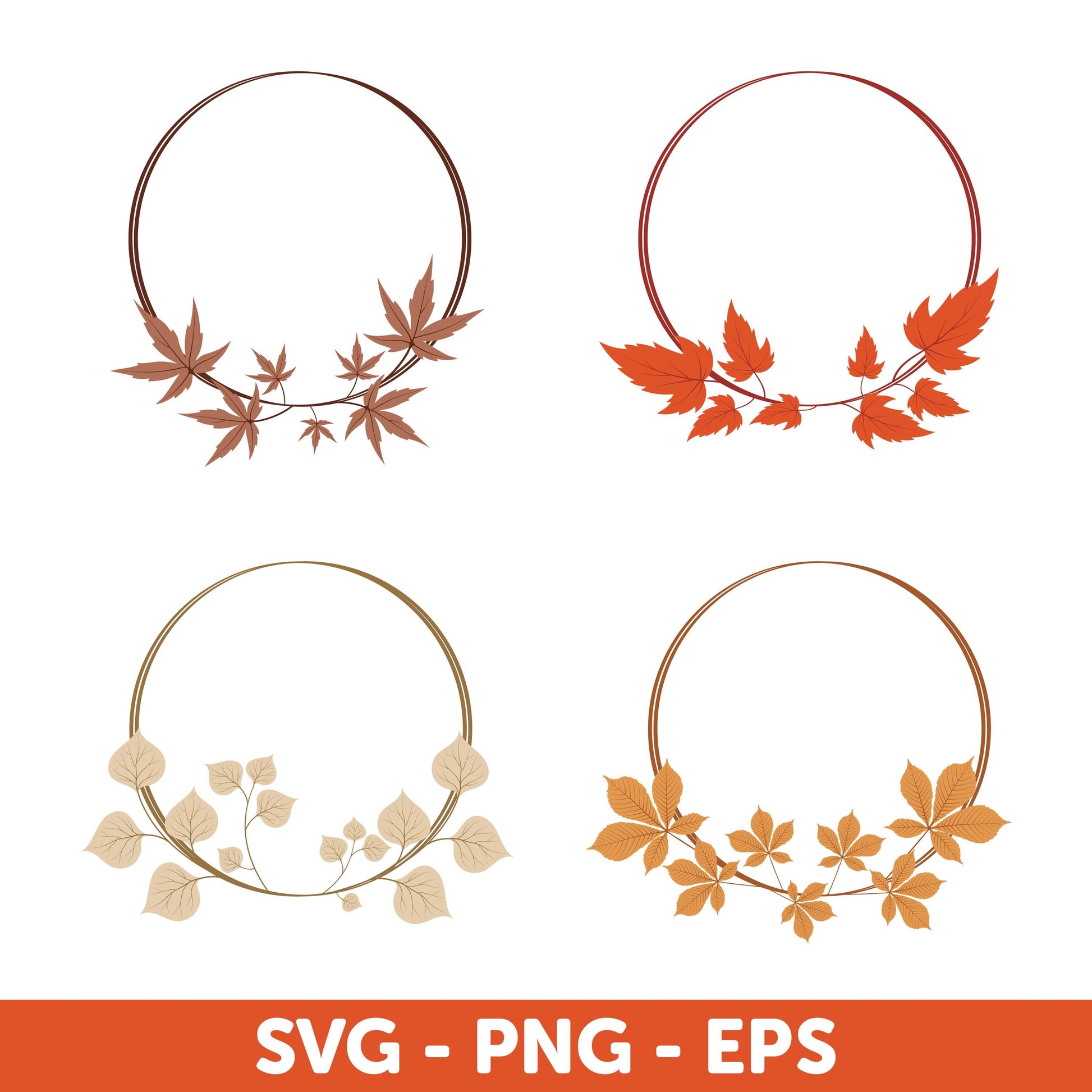 Autumn Wreath Bundle SVG, Fall Leaves Clip Art, Leaves wreath Svg, Thanksgiving Svg, Fall wreath Svg, Offset circle SVG, Leaves Monogram
