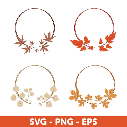 Autumn Wreath Bundle SVG, Fall Leaves Clip Art, Leaves wreath Svg, Thanksgiving Svg, Fall wreath Svg, Offset circle SVG, Leaves Monogram