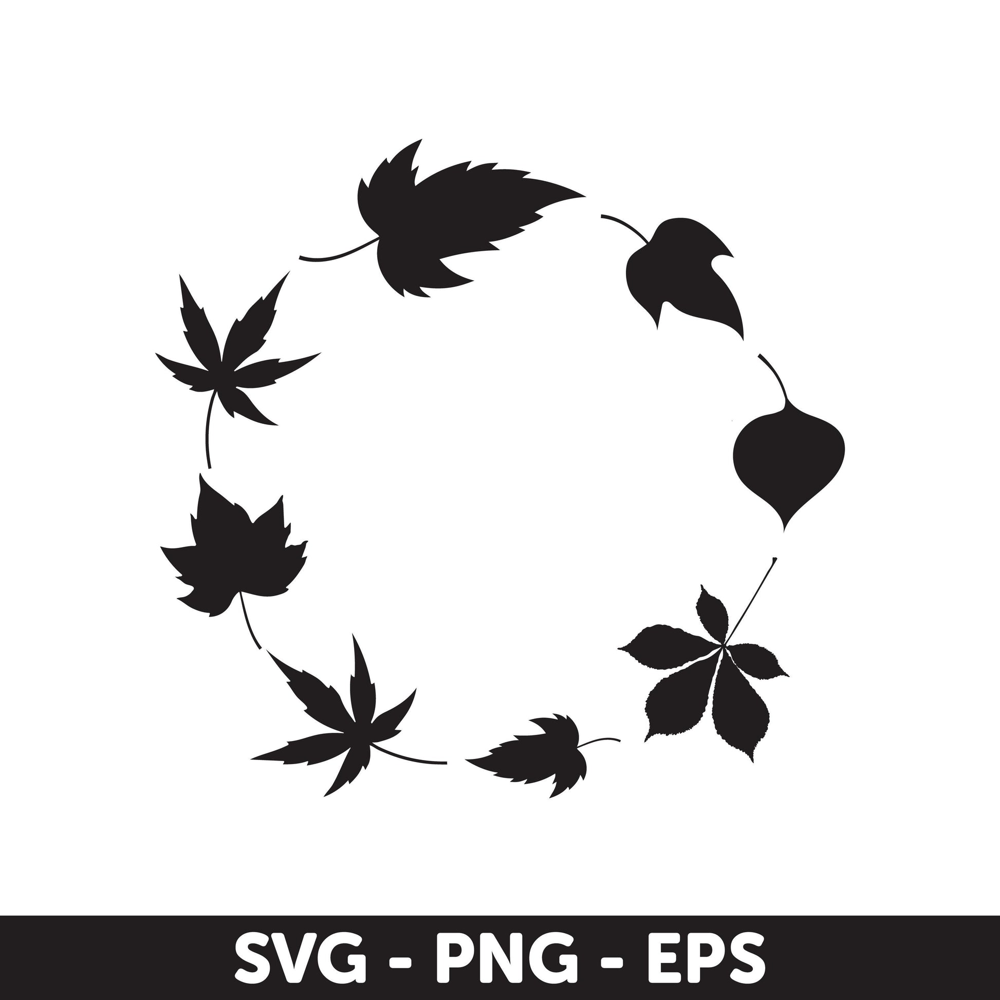Black Silhouette Autumn Wreaths SVG, Wedding Wreath Svg, Wreath Monogram Svg, Leaves Svg, Circle Svg, Plant Svg, Wedding Wreath Svg
