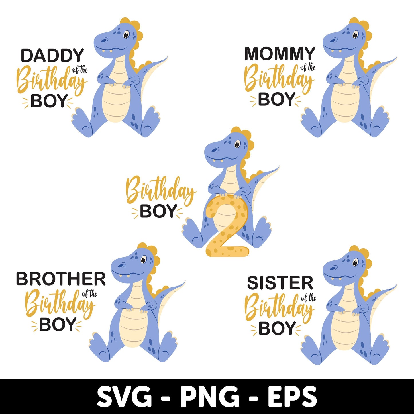 Birthday Boy Dinosaur Party Decoration Set - SVG, Blue Dinosaur Party Decoration Svg, Kids party invitations, Dinosaur birthday Svg