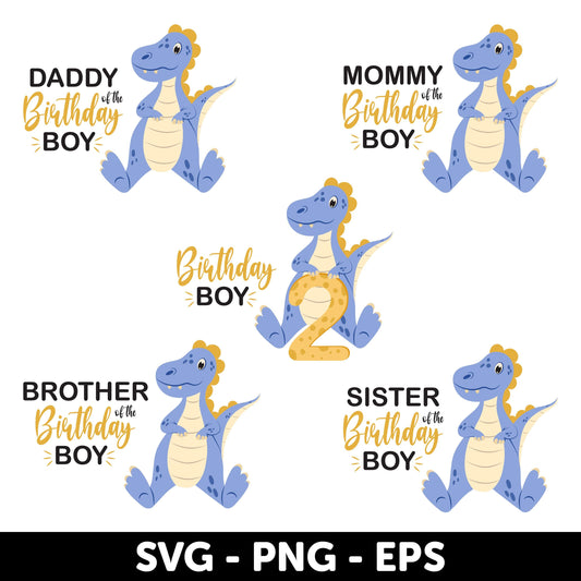 Birthday Boy Dinosaur Party Decoration Set - SVG, Blue Dinosaur Party Decoration Svg, Kids party invitations, Dinosaur birthday Svg