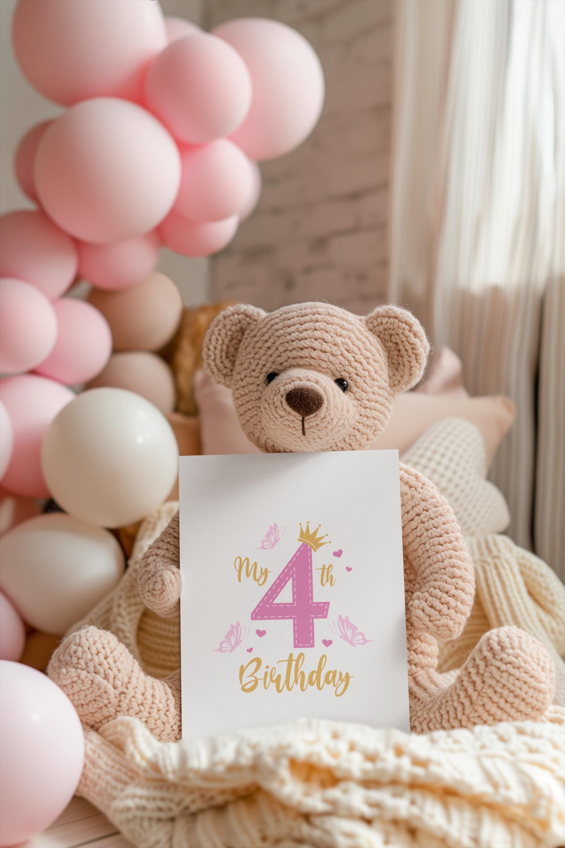 4th Birthday Princess SVG Design, Princess Birthday Design, Fourth Birthday Girl Svg, Butterfly and Crown Svg, Princess Party svg