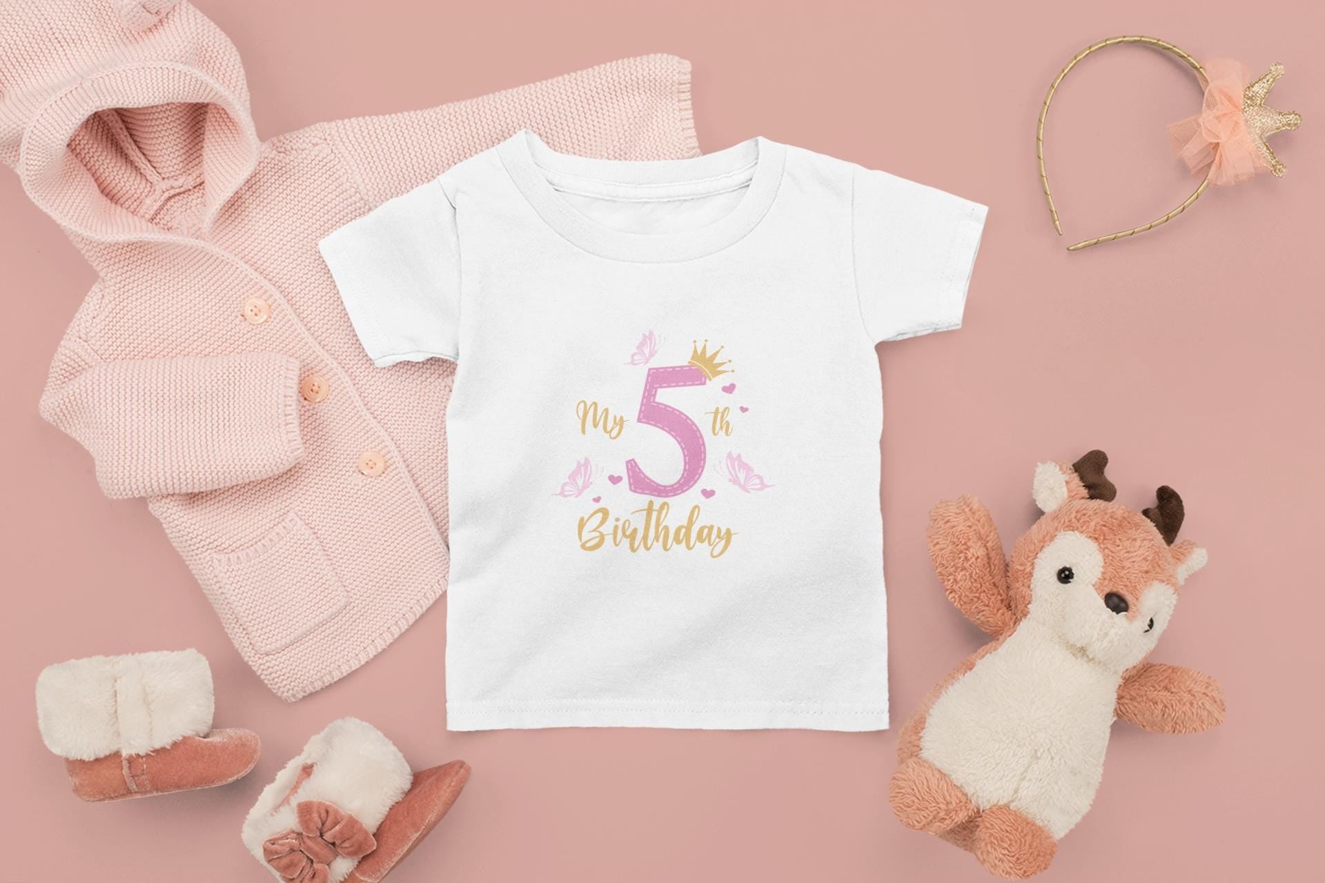 Girl 5th birthday Svg, Butterfly Svg, Birthday Girl, Kids Birthday SVG, Birthday Princess Svg, Girl 5th Birthday Png, 5 Year Old Birthday