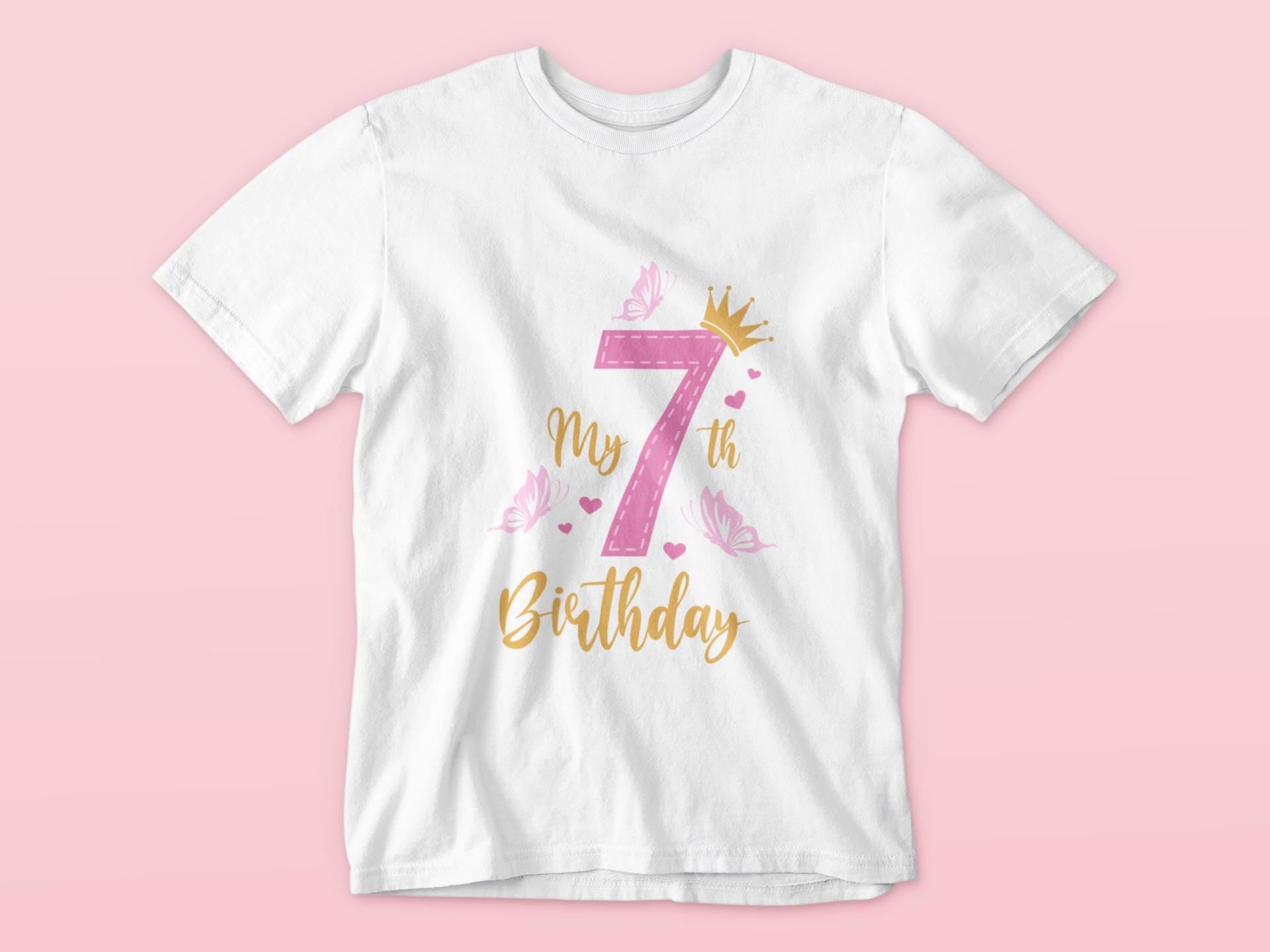 7th Birthday Svg, Princess Birthday Svg, Crown and Butterfly Design for Girls Svg, Kids Birthday SVG, Birthday Party Design Svg