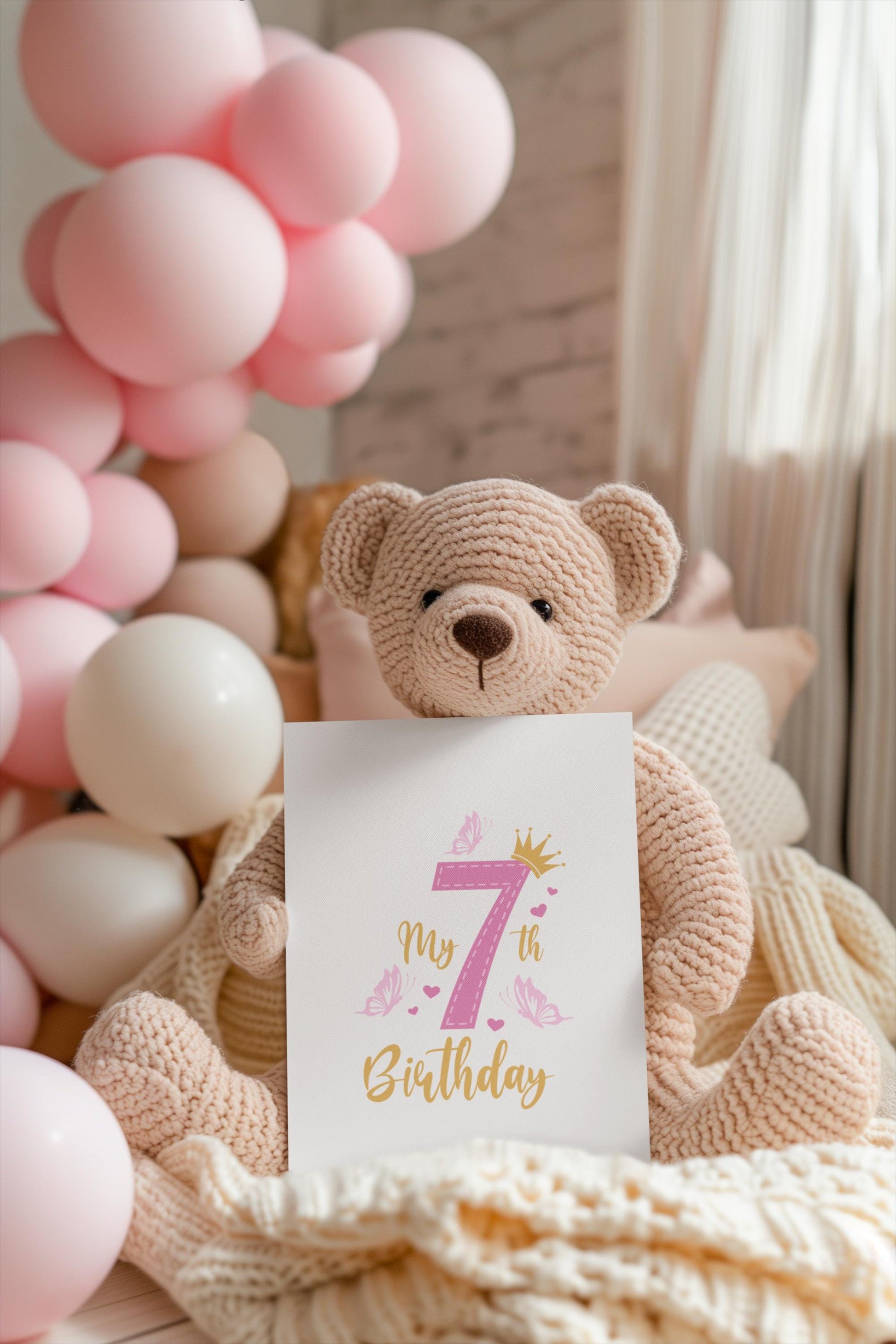 7th Birthday Svg, Princess Birthday Svg, Crown and Butterfly Design for Girls Svg, Kids Birthday SVG, Birthday Party Design Svg